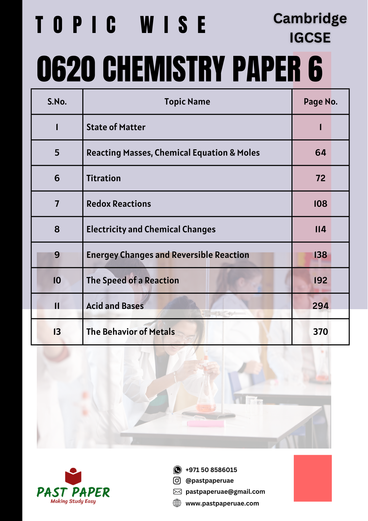 0620 - Chemistry - Paper 6 (ATP) - Topic Wise