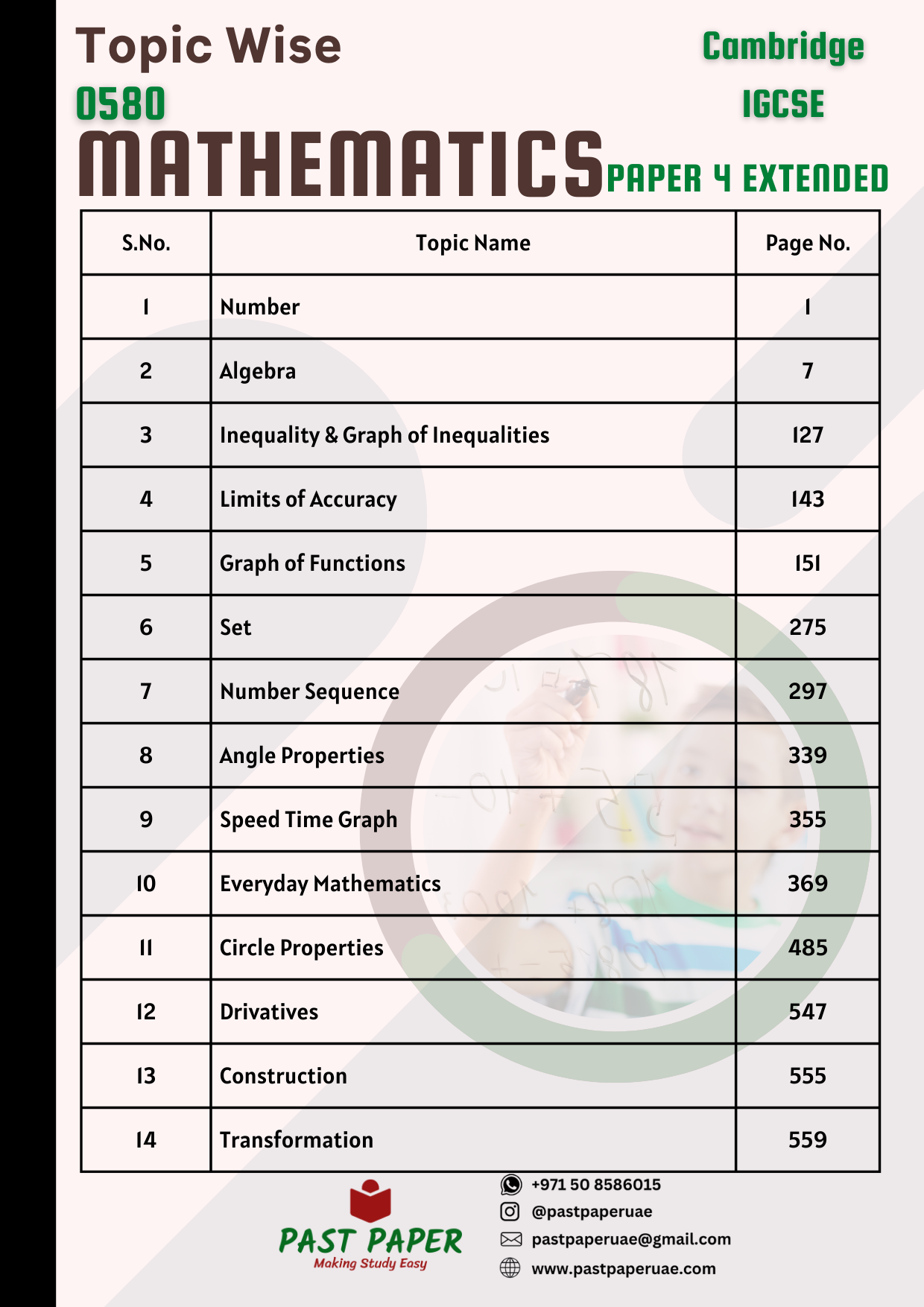 0580 - Mathematics - Paper 4 (Extended) - Topic Wise