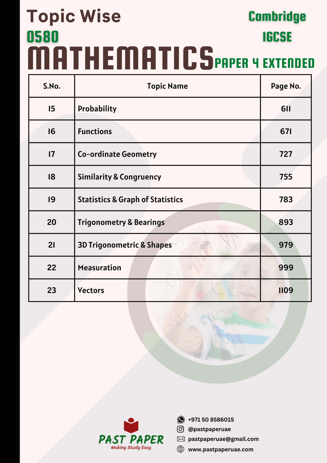 0580 - Mathematics - Paper 4 (Extended) - Topic Wise