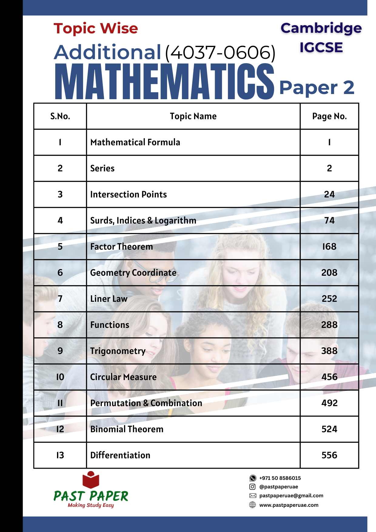 Additional Mathematics (4037-0606) - Paper 2 - Topic Wise