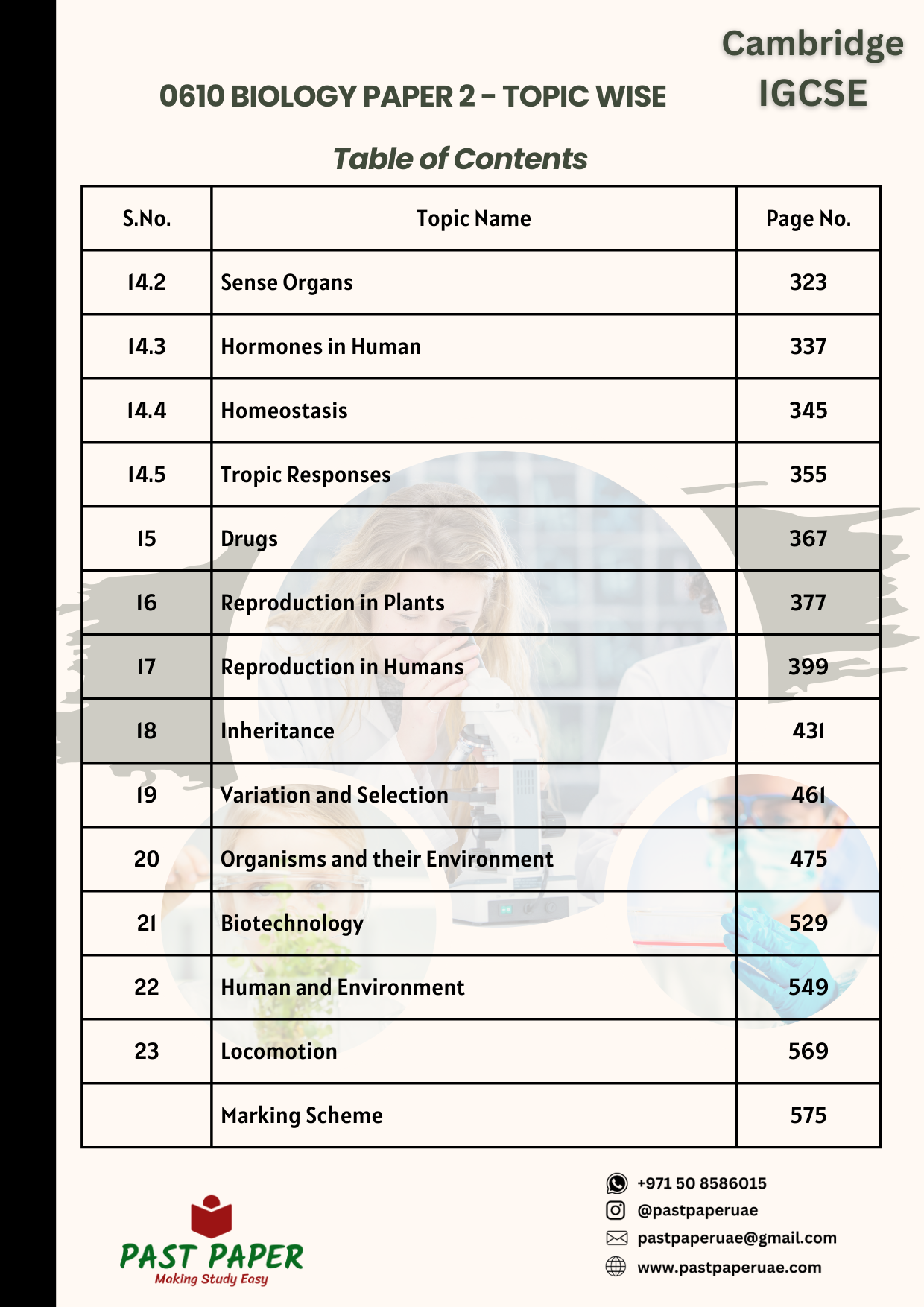 0610 Biology - Paper 2 (MCQ) - Topic Wise