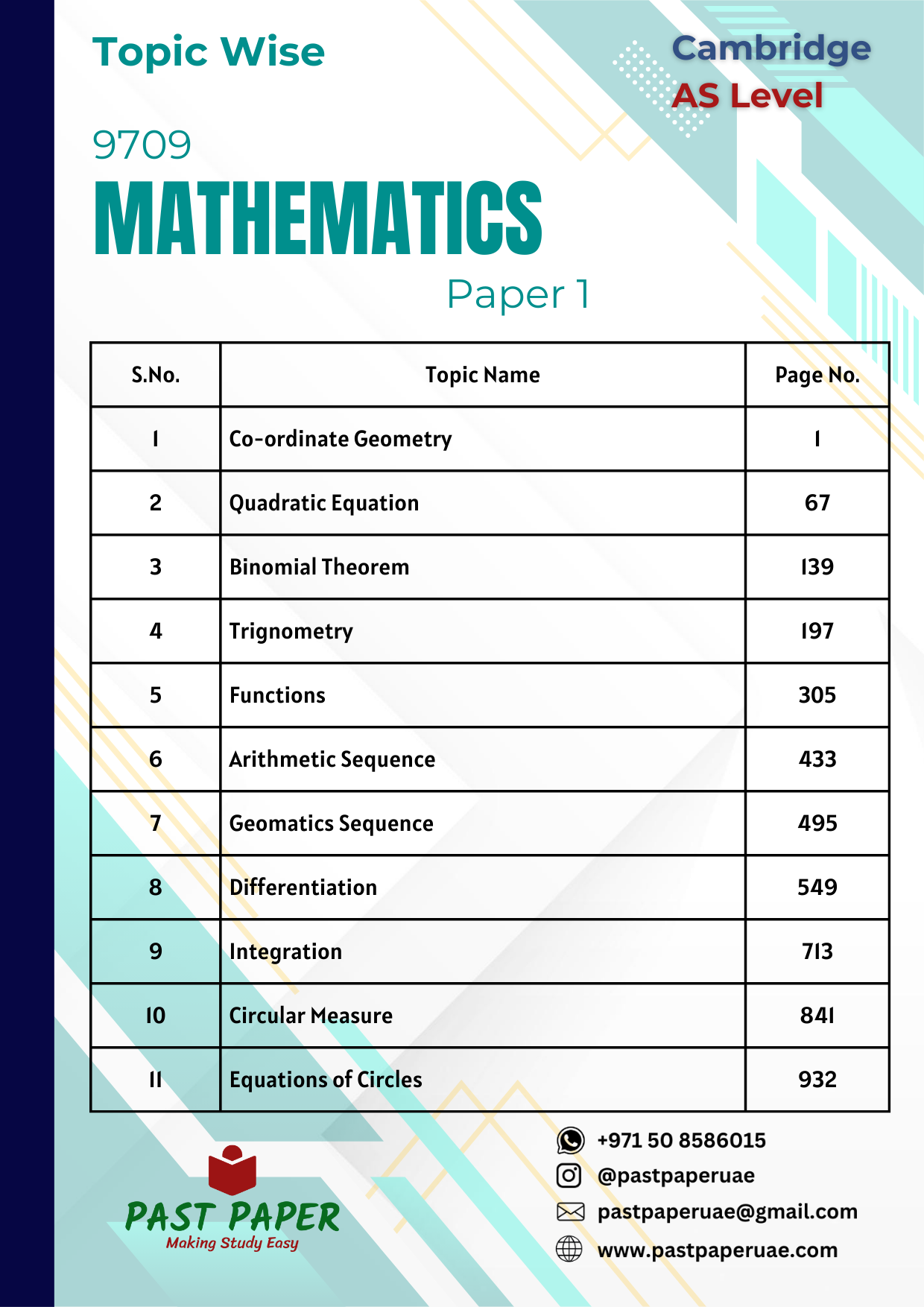 9709 - Mathematics - Paper 1 - Topic Wise