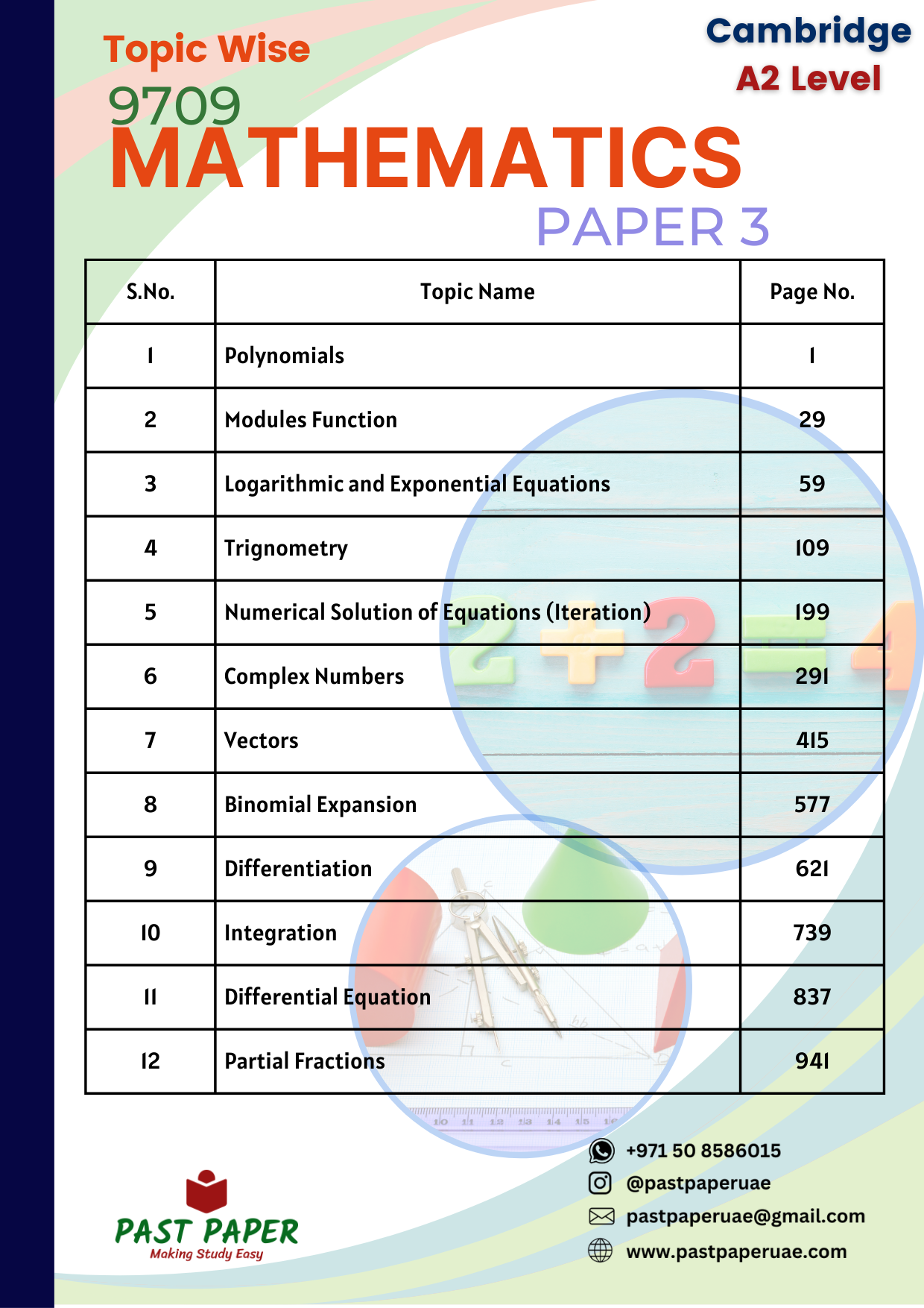 9709 – Mathematics - Paper 3 - Topic Wise